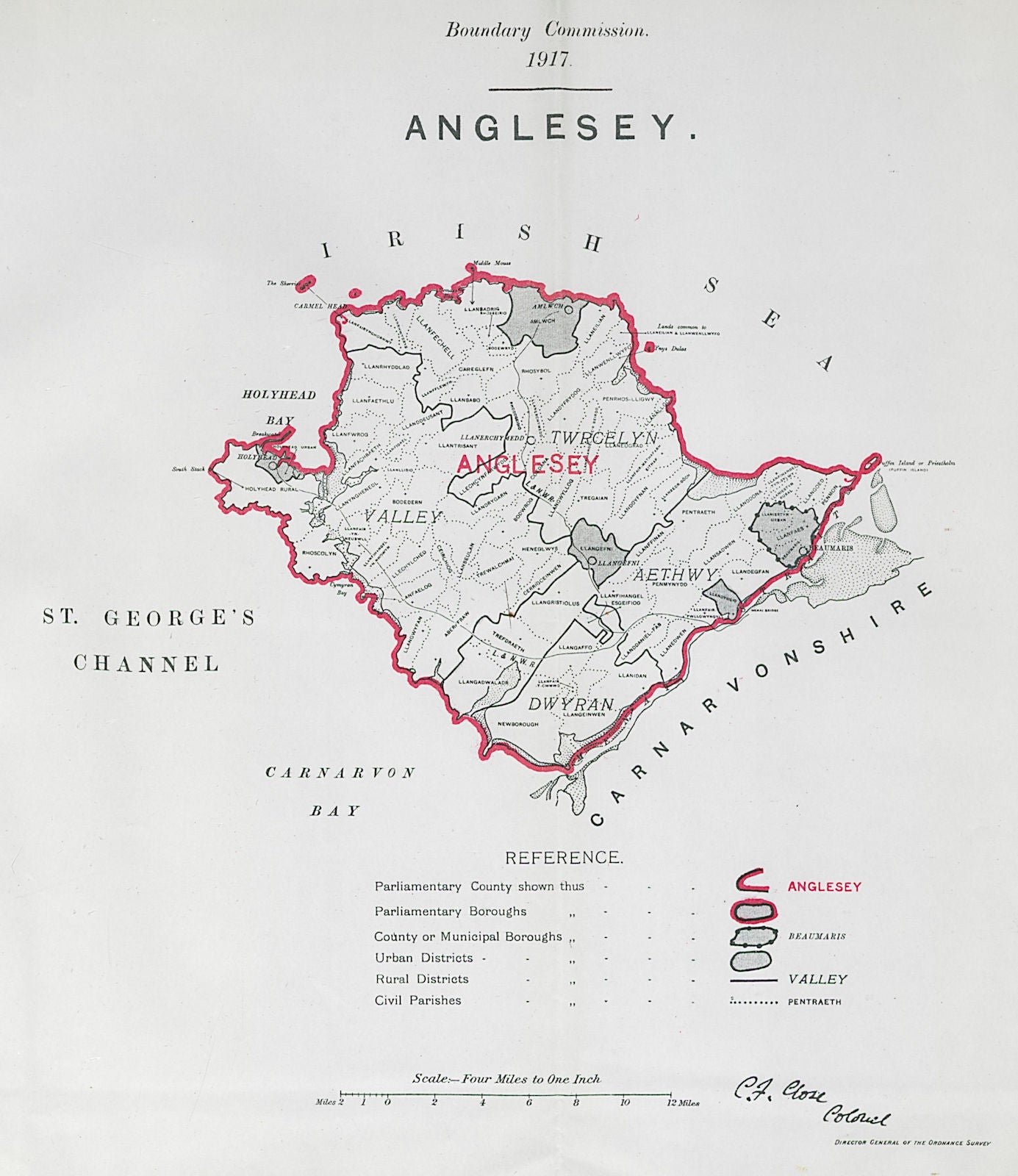 Anglesey Parliamentary County. BOUNDARY COMMISSION. Close 1917 old antique map